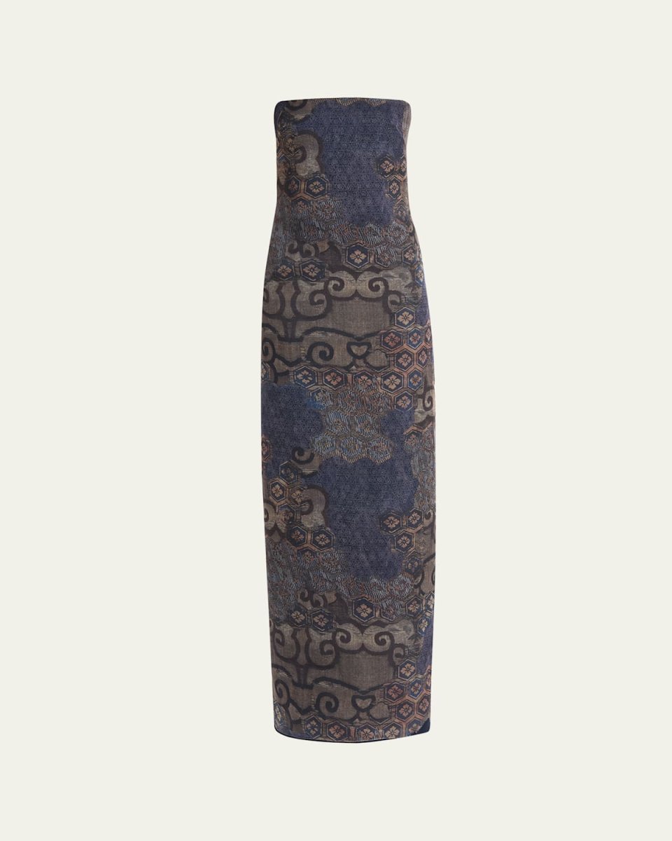 Strapless Tile-Print Silk Gown